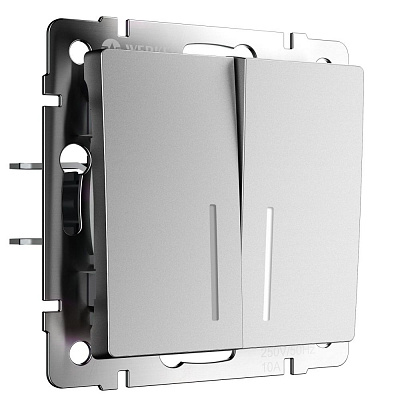 Выключатель двухклавишный с подсветкой Werkel серебряный матовый a063610