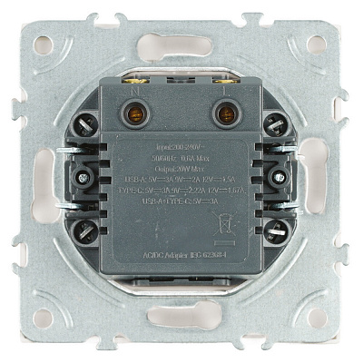 Розетка 2-местная USB + Type C (механизм), STEKKER Эмили, 250В, 20W, RST10-5115-01, белый фарфор, soft touch