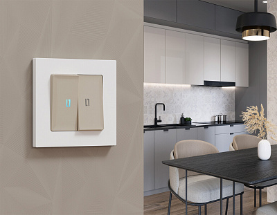 Комплект механизма 2-клавишного выключателя с подсветкой 10000K ALFA MA364020 Серо-бежевый матовый QUANT